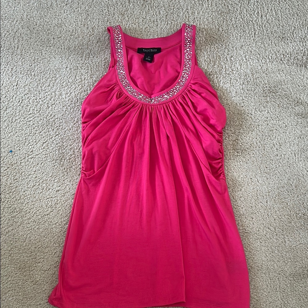 White House Black Market Fuchsia Embellished Tank Top